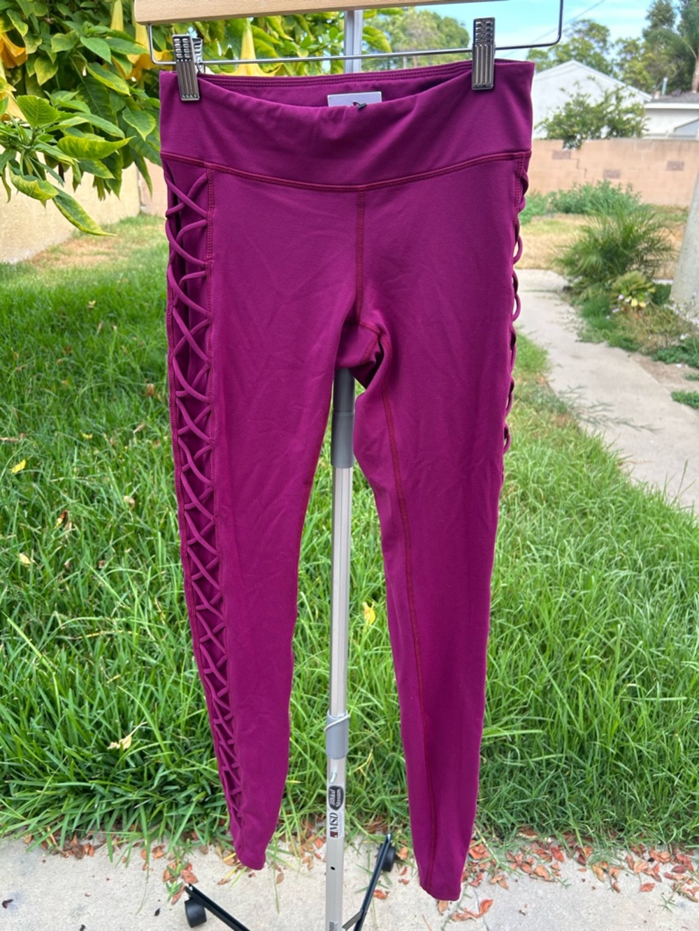 Kiragrace High-Waist Lace-Up Leggings in Deep Magenta